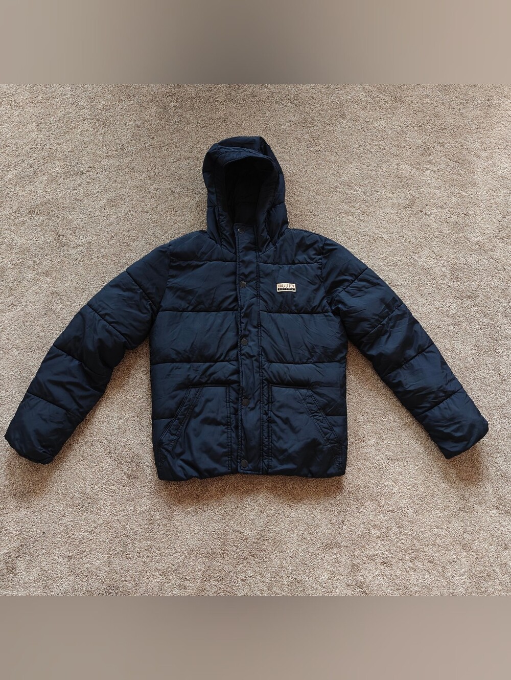 Hollister California Fleece-Lined Hooded Puffer Jacket Navy Blue Men's Size S
